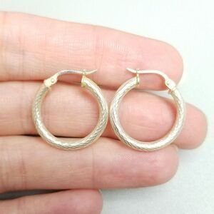 Vintage Sterling Silver Small Hoop Earrings, Hollow Textured Surface, Estate